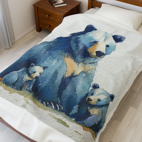 Blue watercolor bear family - blue,