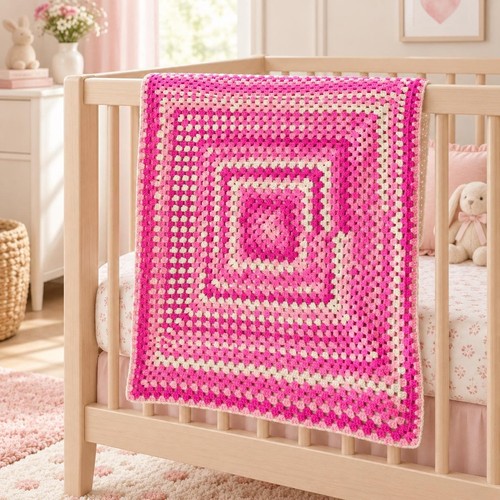 Pink crochet baby blanket - pink,