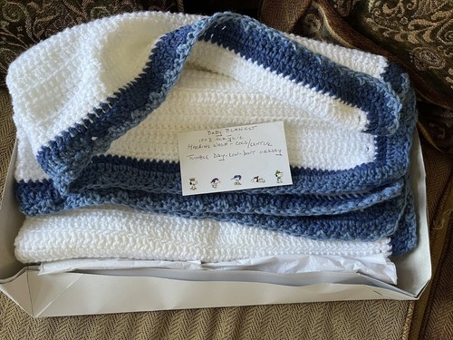 Hand knitted blue white - white, baby